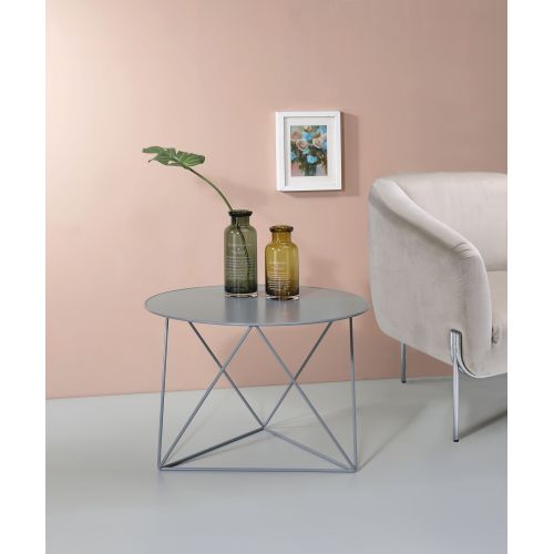 Accent Table - Metal - Gray - Round Top With Triangle Legs