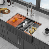 33" Matte Black Farmhouse Kitchen Sink Workstation