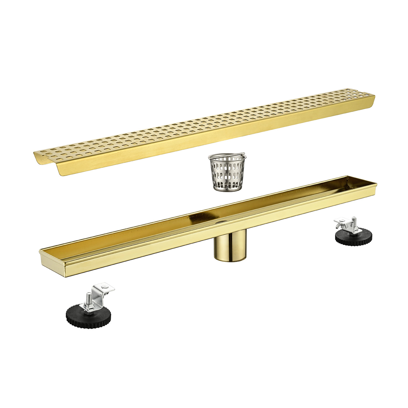 24" Linear Shower Drain with Hair Strainer and Leveling Feet