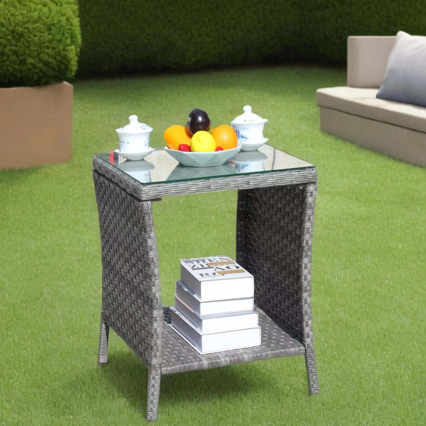 Outdoor Patio Coffee Table Tempered Glass Top