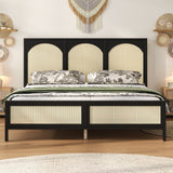 King Size Wood Platform Bed Rattan Headboard Footboard