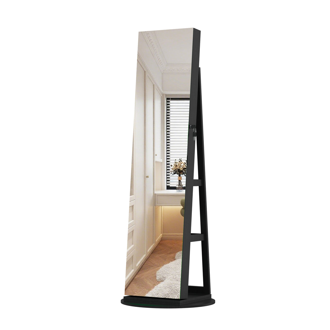 360 Degree Swivel Jewelry Cabinet with Mirror and Lockable Storage