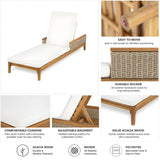 Outdoor Lounge Chair Acacia Wood Rattan Beige Cushion 4 Position