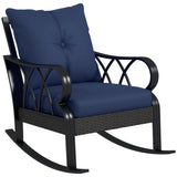 Outdoor Wicker Rocking Chair with Padded Cushions Navy Blue