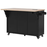 K&K 56.5'' Kitchen Island with Drop Leaf, Power Outlet, Embossed Vertical Stripe