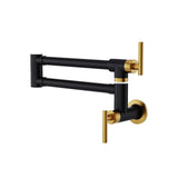 Black & Gold Brass Wall Mount Pot Filler Faucet Retractable