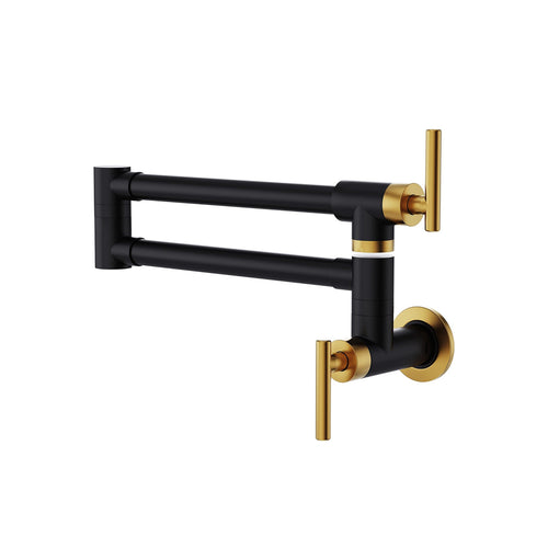 Black & Gold Brass Wall Mount Pot Filler Faucet Retractable