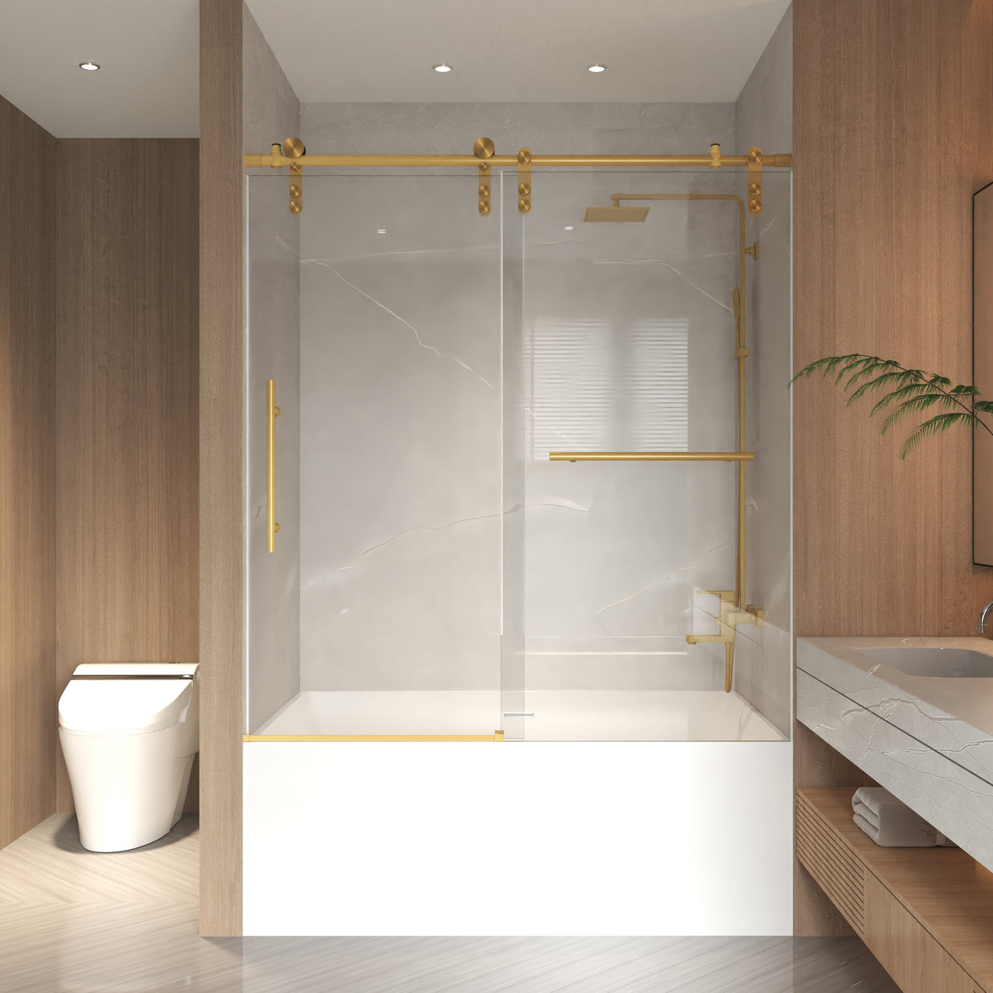 Frameless Sliding Bathtub Door 56-60" x 66" H Tempered Glass