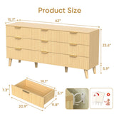 Dresser Boho Fluted Natural Wood 9-Drawer 63in