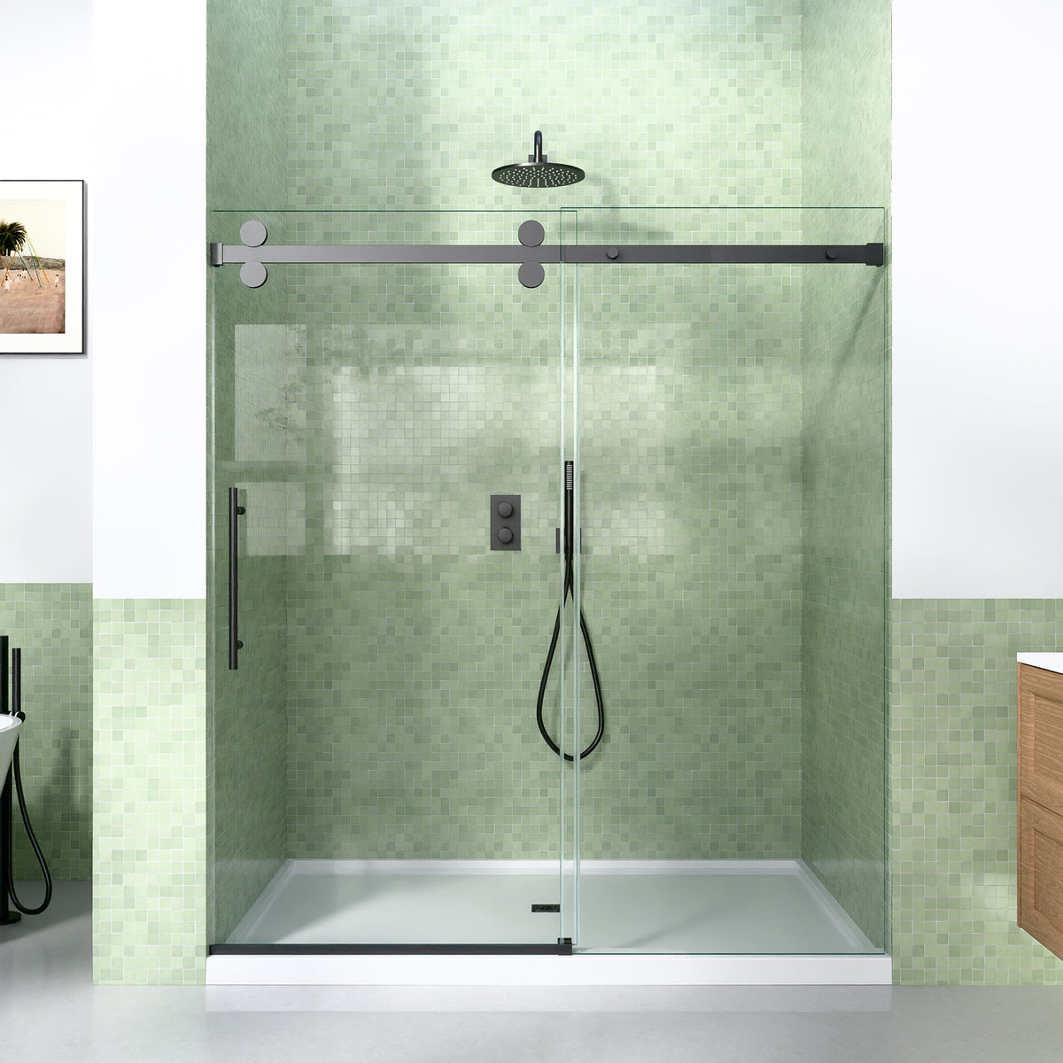 56-60"W x 72"H Frameless Sliding Shower Door Enclosure