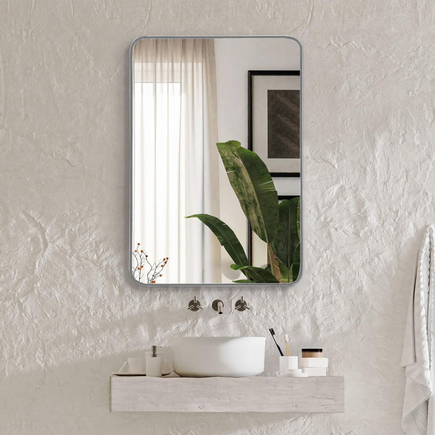22x30 Silver Metal Framed Rectangular Bathroom Mirror