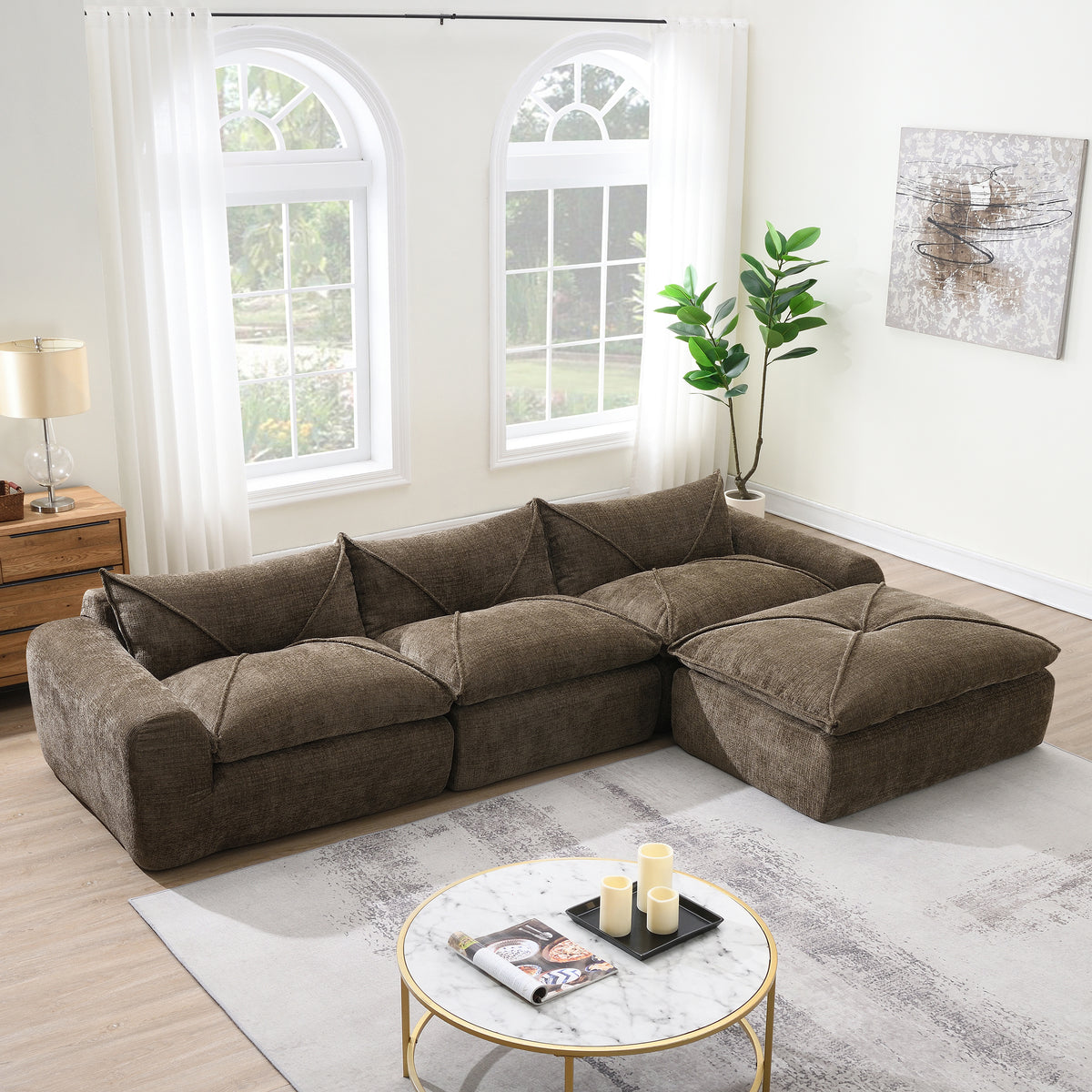 Chenille Sectional Sofa Brown