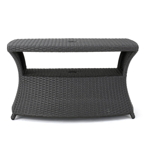 Grey Polyethylene Wicker Outdoor Chaise Lounge Side Table
