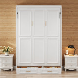 Beige Full Size Murphy Bed with 2 Drawers, Solid Pine Wood + MDF, 80.5''L x 61.5''W x 89''H