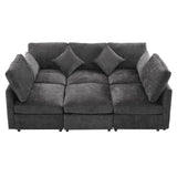 Sectional Sofa U-Shape Modular Chenille Black 5-Seat USB Ports 86.6x61.4 In