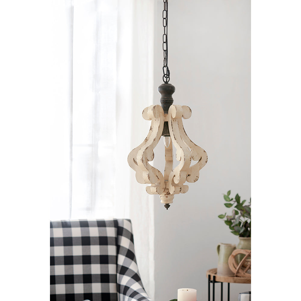 Distressed White Wood Chandelier French Country Pendant Light