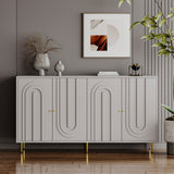 Modern Gray Lacquered 4 Door Wooden Cabinet Sideboard