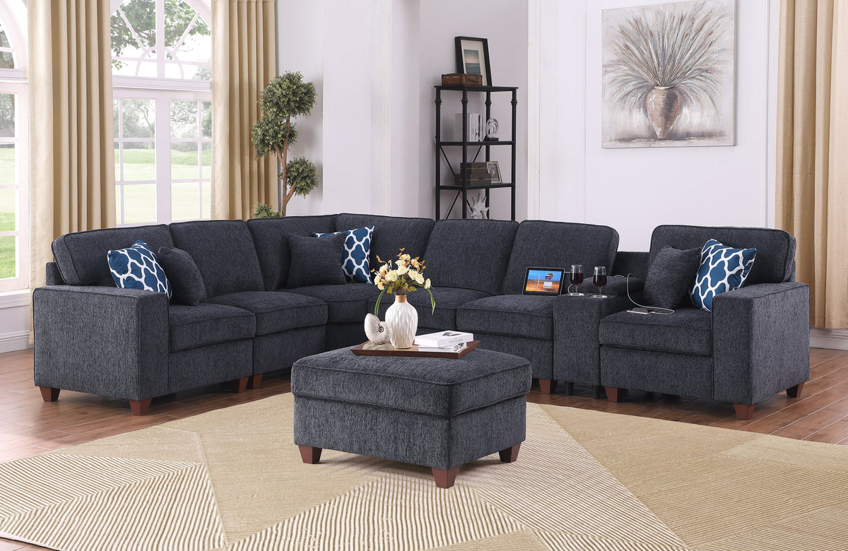 Chenille Sofa with Ottoman Black 136"