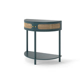 Boho Rattan Semi Circle Console Table with Storage Door