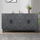 Vintage Taupe Grey 4 Door Wooden Sideboard Buffet Cabinet