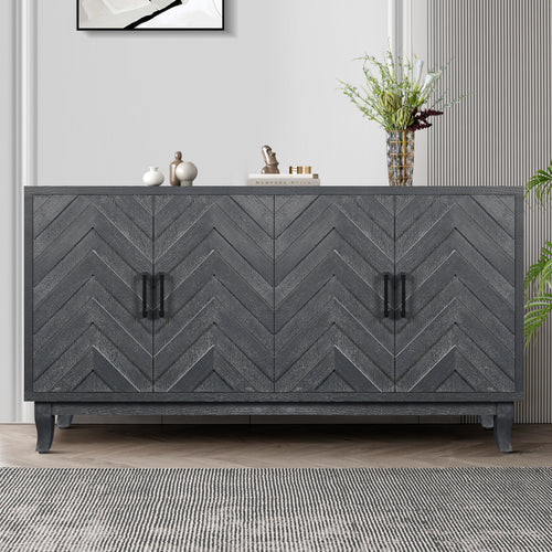 Vintage Taupe Grey 4 Door Wooden Sideboard Buffet Cabinet
