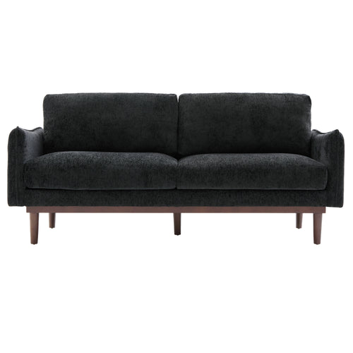 Modern Style Loveseat Sofa 75.75' with Spacious Seating, Black Chenille Upholstery, Rubber Wood Legs, 2-Seater Couch for Living Room