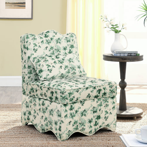 Dining Chair Flannelette Floral Green Armless Wood Frame 25x26x35 In