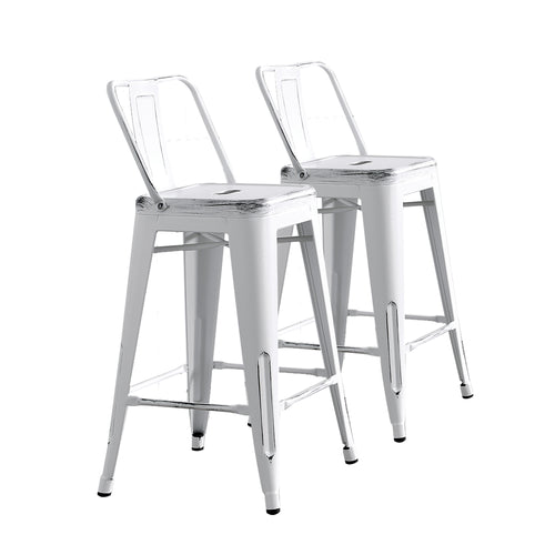 Set of 2 Industrial Metal Bar Stools 24" Seat Distressed White