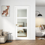 32" X 80" 3-Lite Frosted Glass Interior French Door Slab White