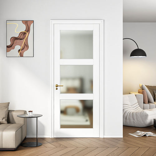24" x 80" 3-Lite French Interior Tempered Frosted Glass Door