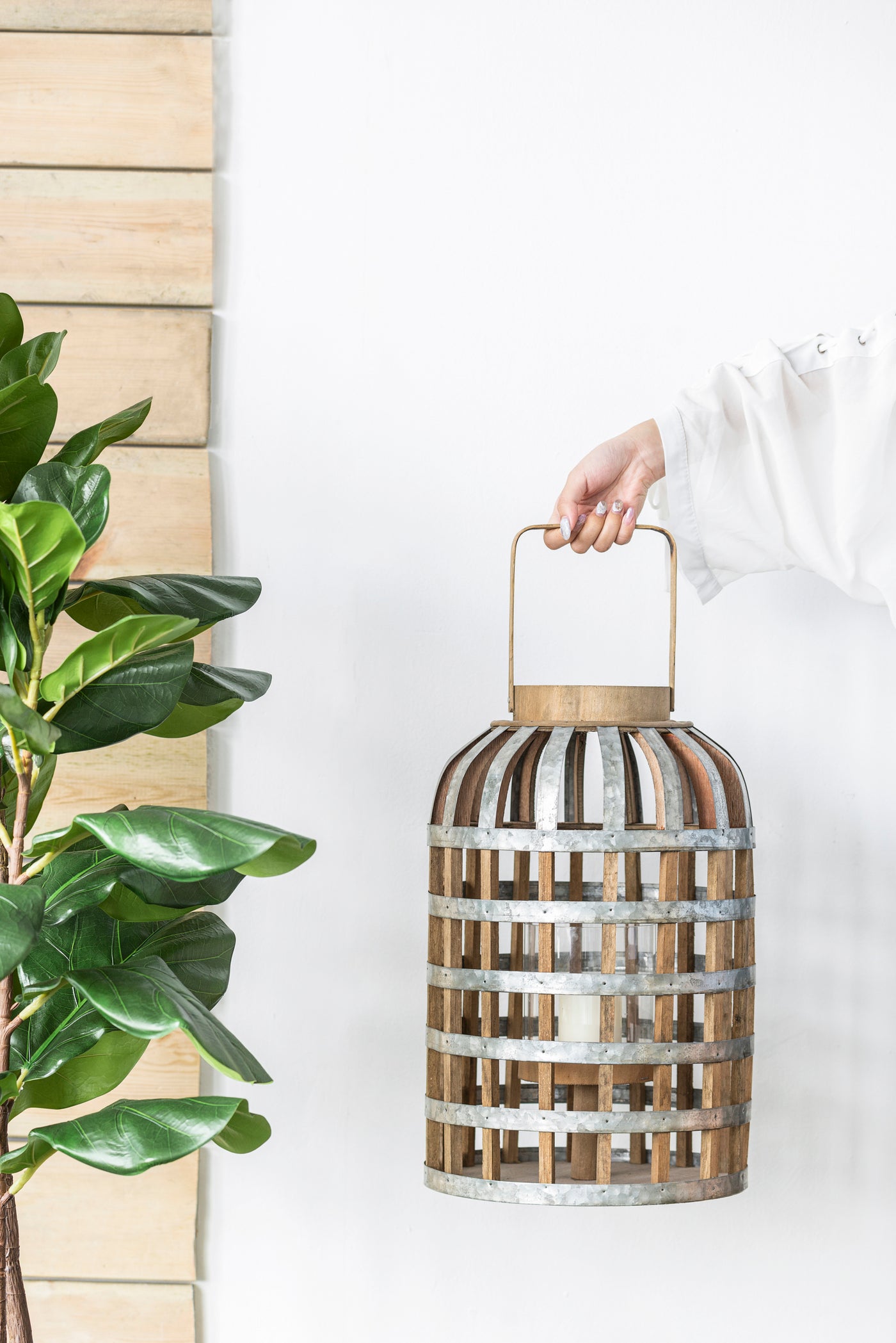 Decorative Wooden Lantern with Handle Indoor Outdoor