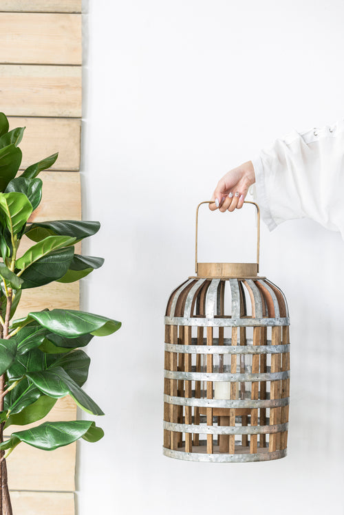 Decorative Wooden Lantern with Handle Indoor Outdoor