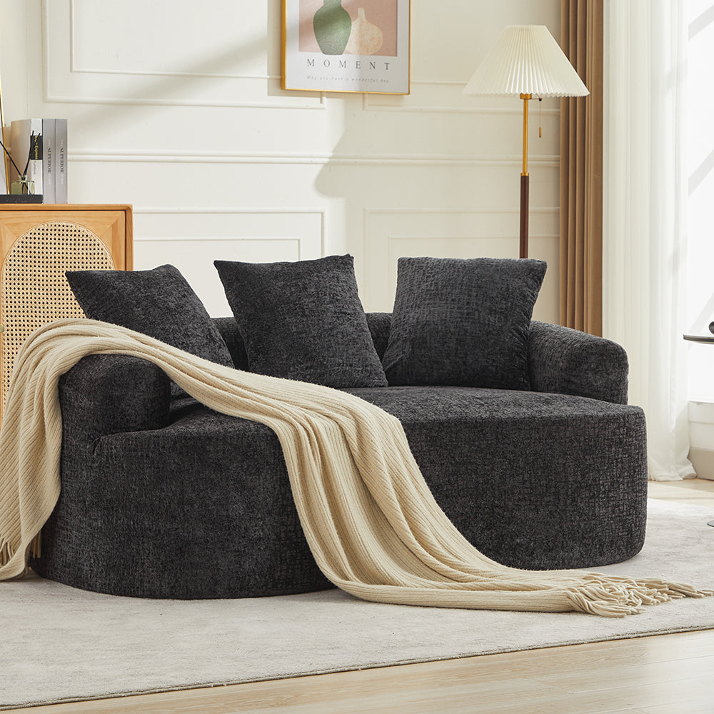 Curved Chenille Loveseat Sofa with Pillows, Deep Seat
