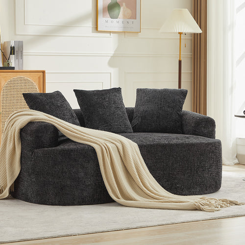 Curved Chenille Loveseat Sofa with Pillows, Deep Seat