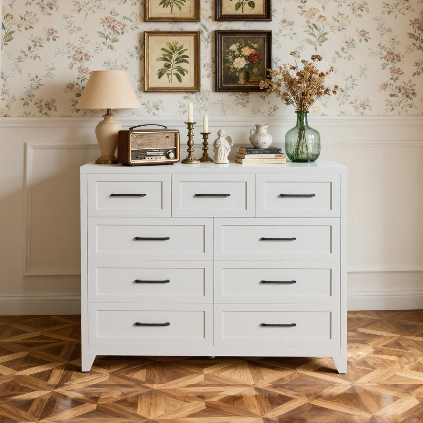 White 9-Drawer Metal Storage Dresser Cabinet