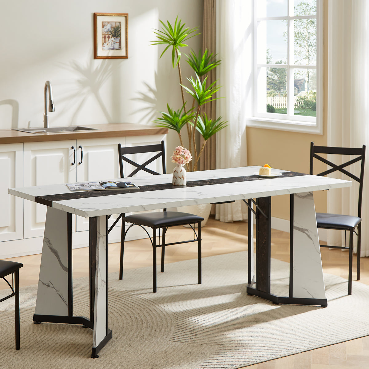 Engineered Wood Dining Table White/Black 74"