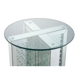 Round End Table - Mirrored - Faux Crystal Inlay - Tempered Glass Top