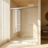 56-60in x 72in Aluminum Frame Double Sliding Shower Door, Brushed Nickel, 6mm