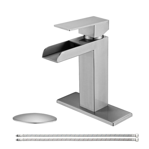 Waterfall Bathroom Sink Faucet Brushed Nickel Single Handle