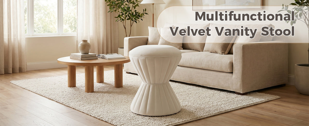 Multifunction Velvet Ottoman, Upholstered Vanity Stool Chair
