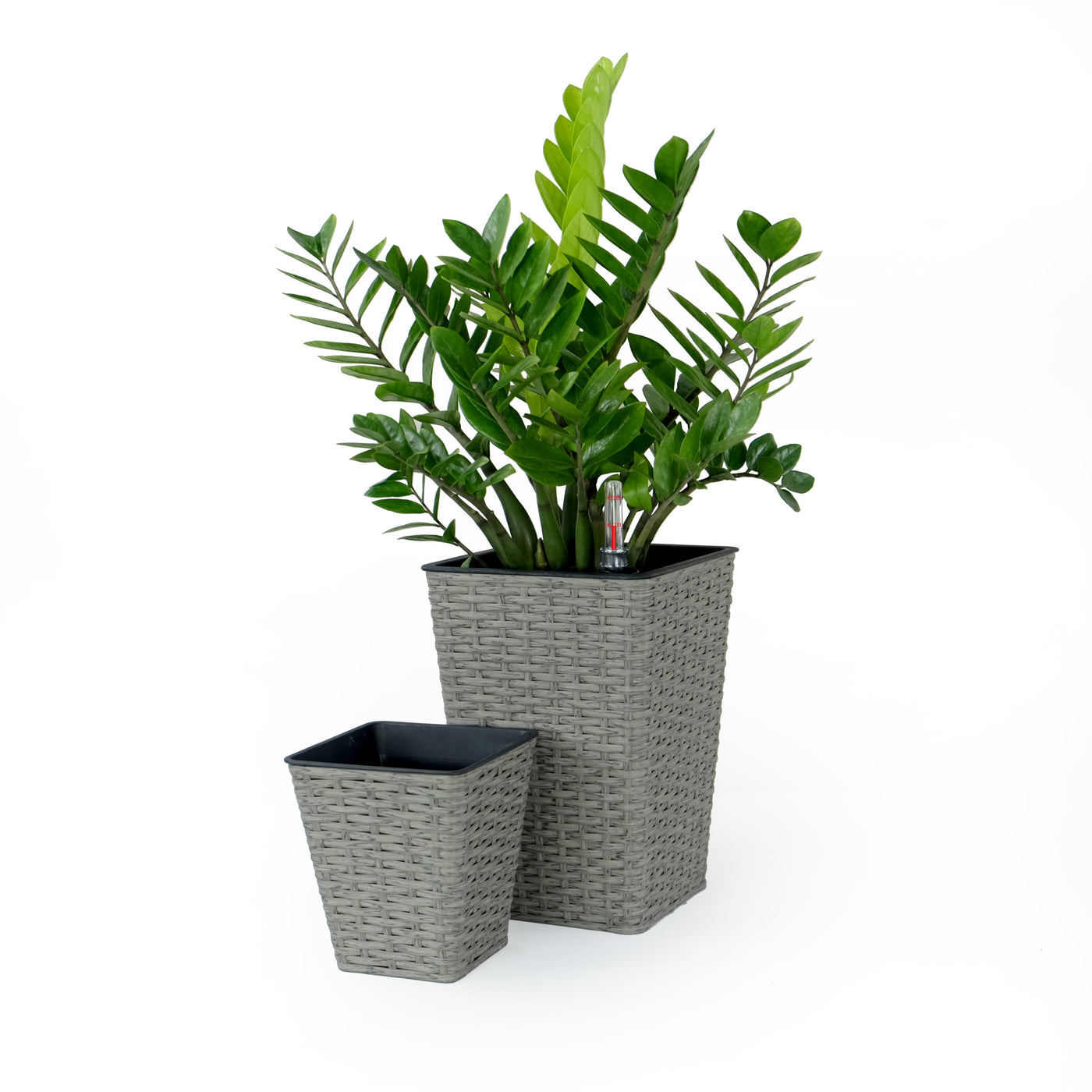 2-Pack Smart Self-Watering Square Planter Wicker Gray Indoor Outdoor