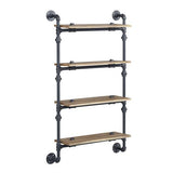 Wall Rack - Pipe Style Metal & Oak - Sandy Black - 4 Shelves