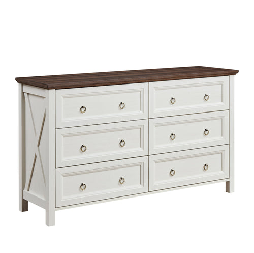 Farmhouse 6 Drawer Wood Rustic Dresser Chest