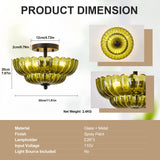 Semi Flush Mount Ceiling Light, Green Glass Ceiling Light Fixture