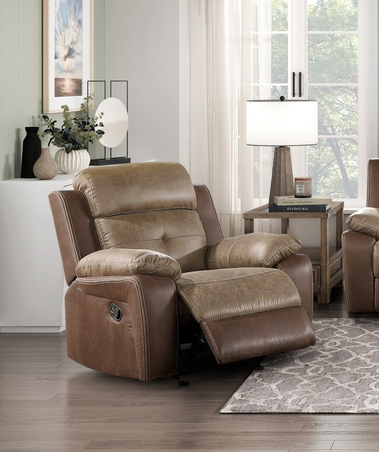 Brown Microfiber Glider Recliner Chair with Tufted Arms