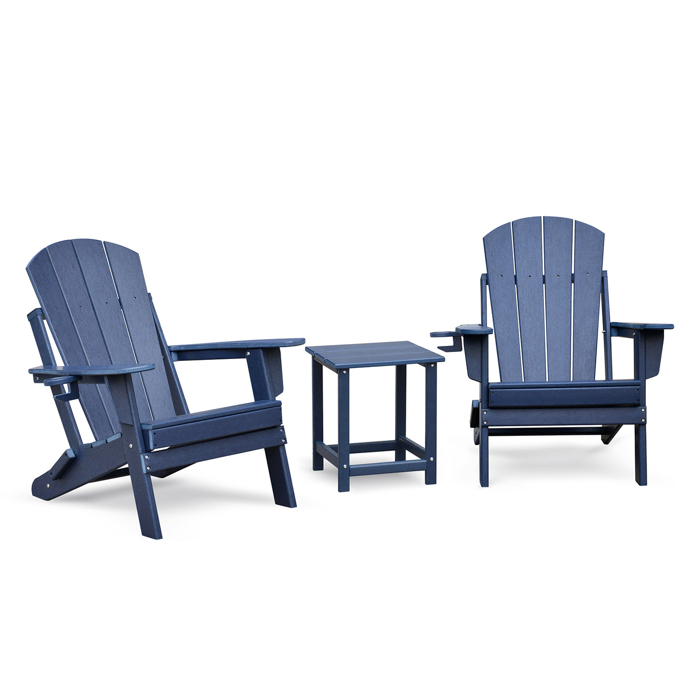 Folding Adirondack Chair Set 2 Chairs Table Navy Blue HDPE