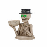 Halloween Skeleton Figurine with Storage Bowl & Candle Holder, Spooky Halloween