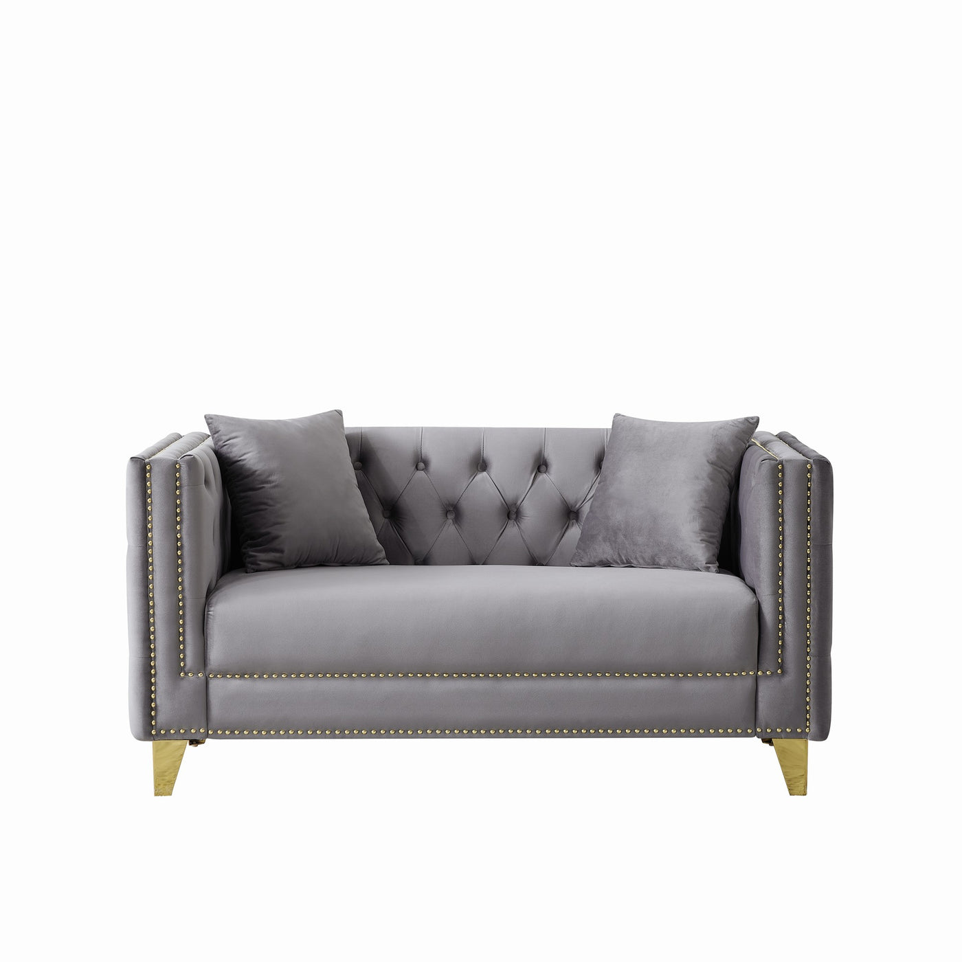 58" Chesterfield Velvet 2-Seater Sofa with Button Nailhead Grey