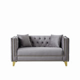 58" Chesterfield Velvet 2-Seater Sofa with Button Nailhead Grey