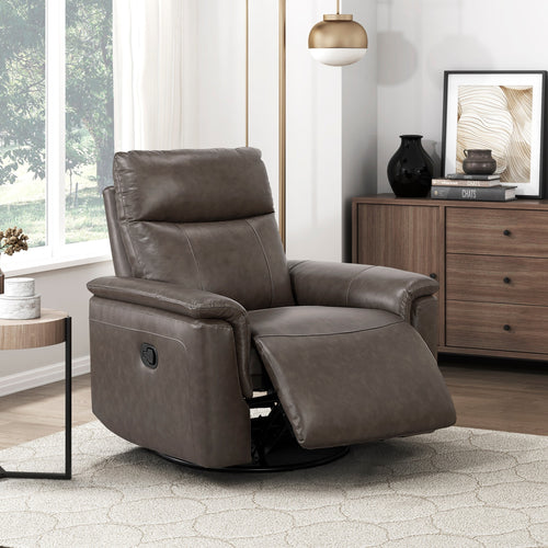 Dark Brown Leather Recliner Chair with Swivel Glide Motion